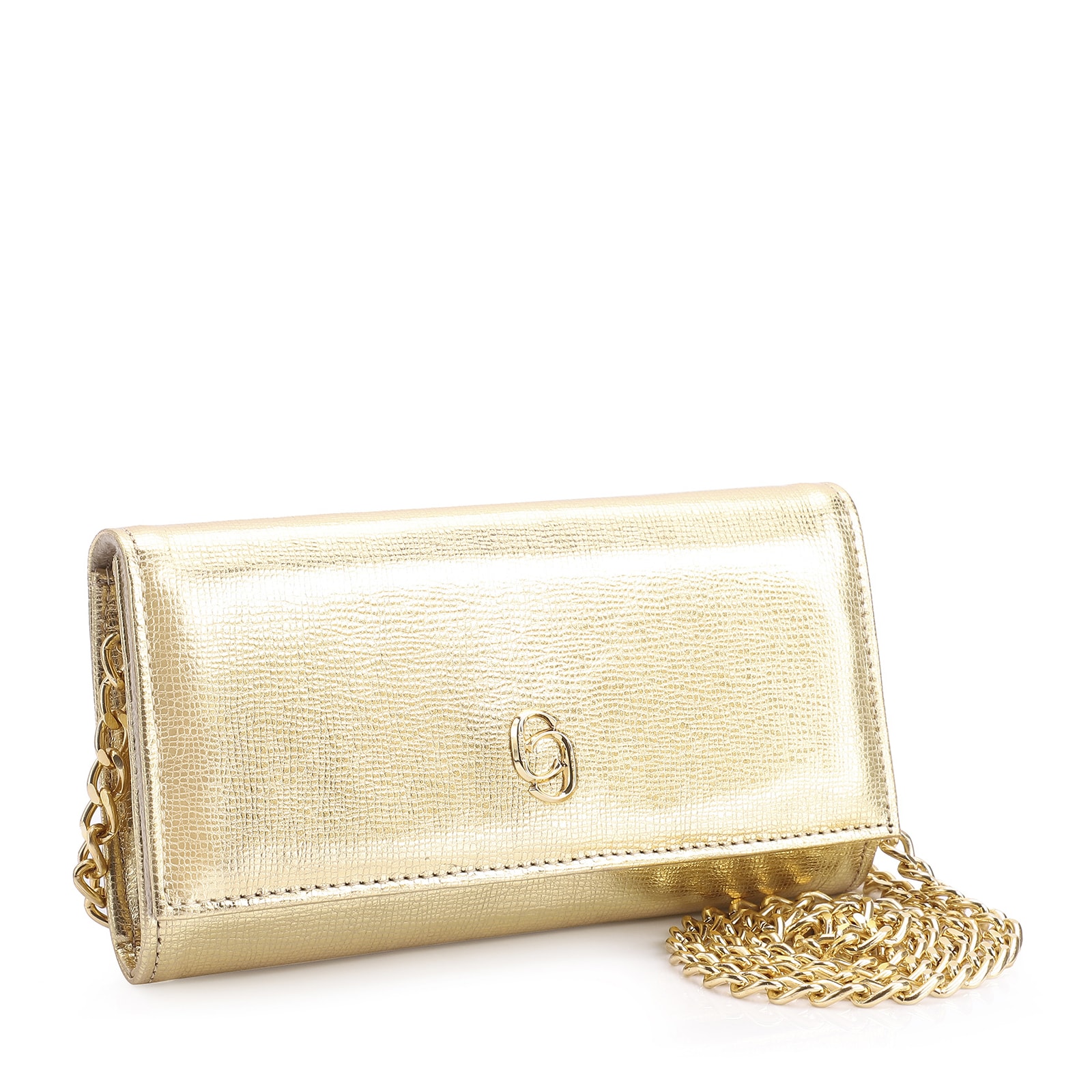 Clutch Couro Dourado