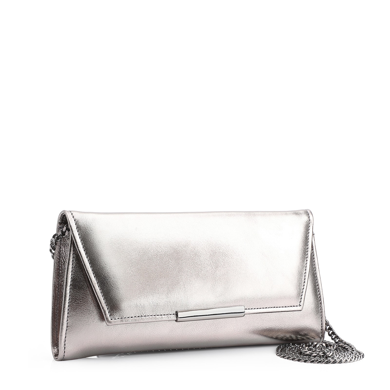 Clutch Couro Prata