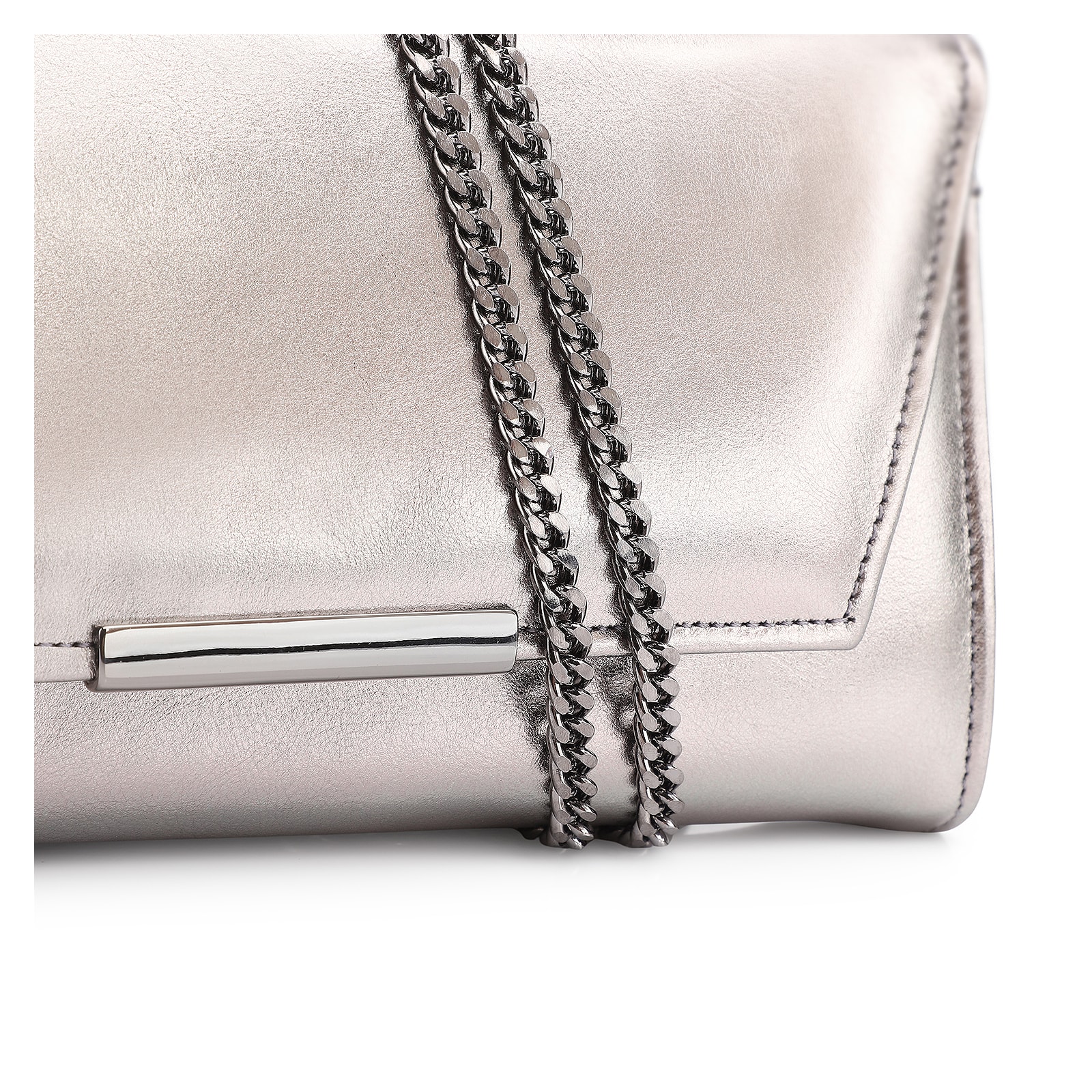 Clutch Couro Prata