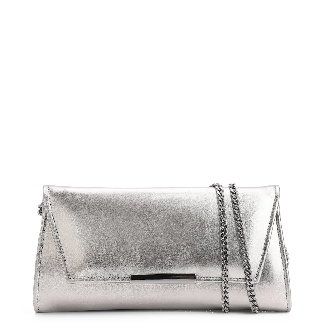 Clutch Couro Prata