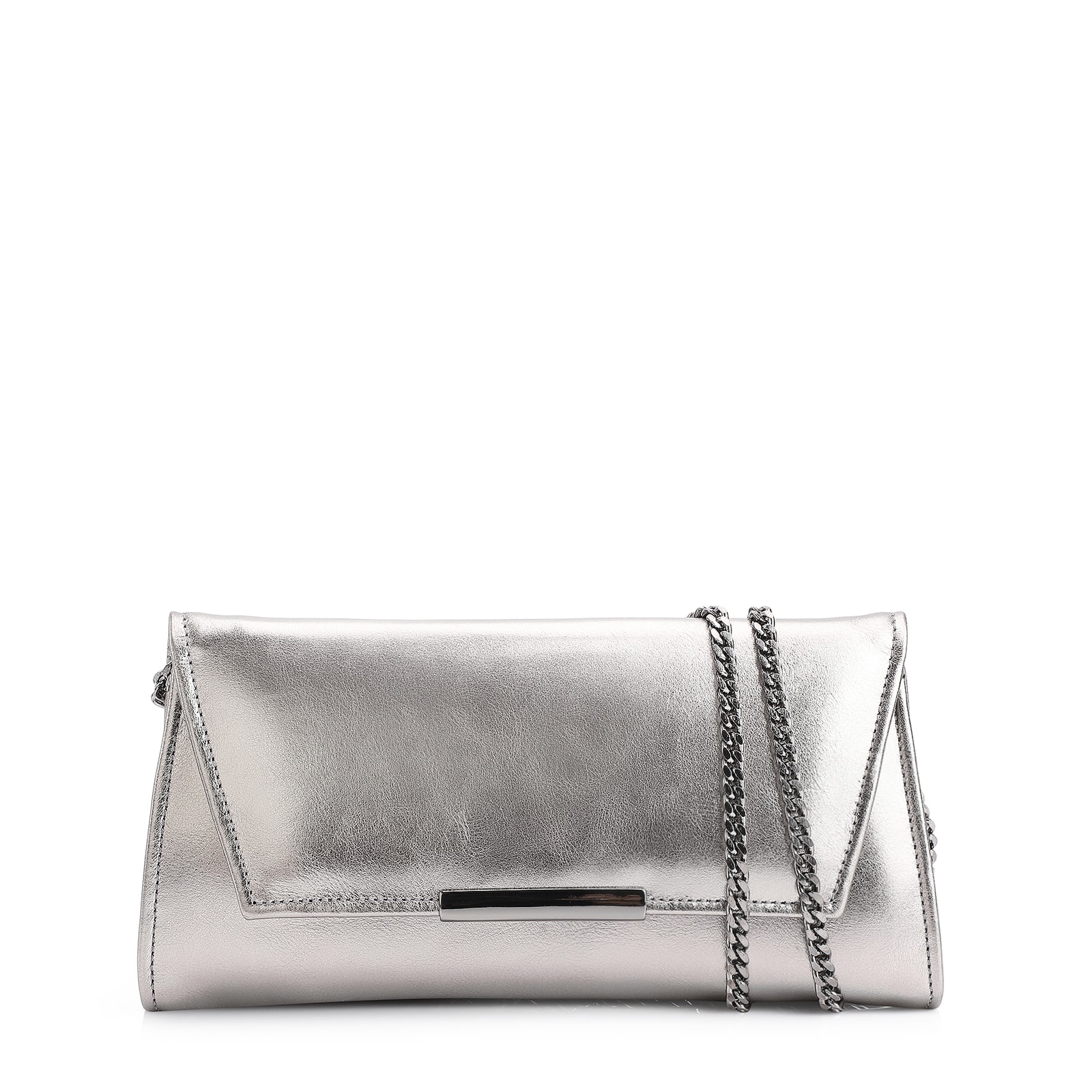 Clutch Couro Prata