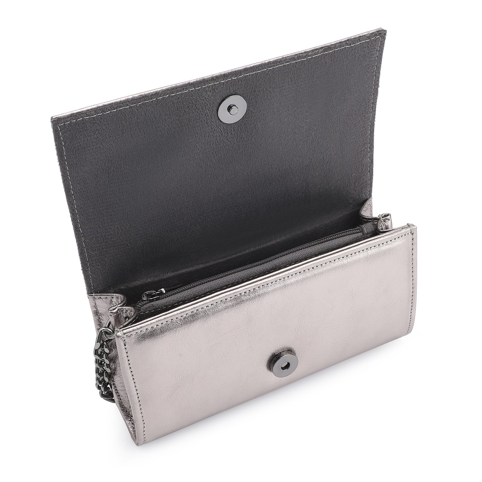 Clutch Couro Prata