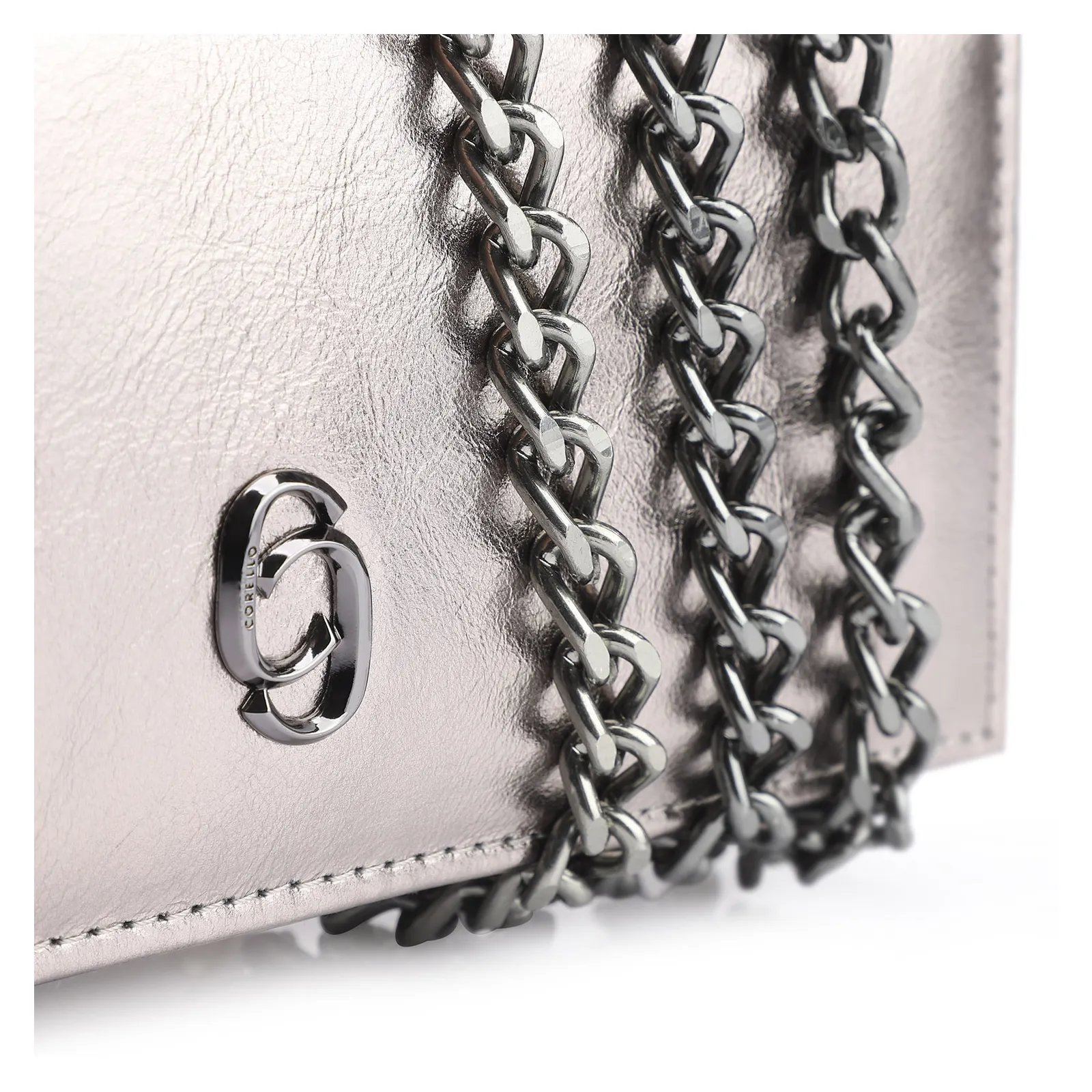 Clutch Couro Prata
