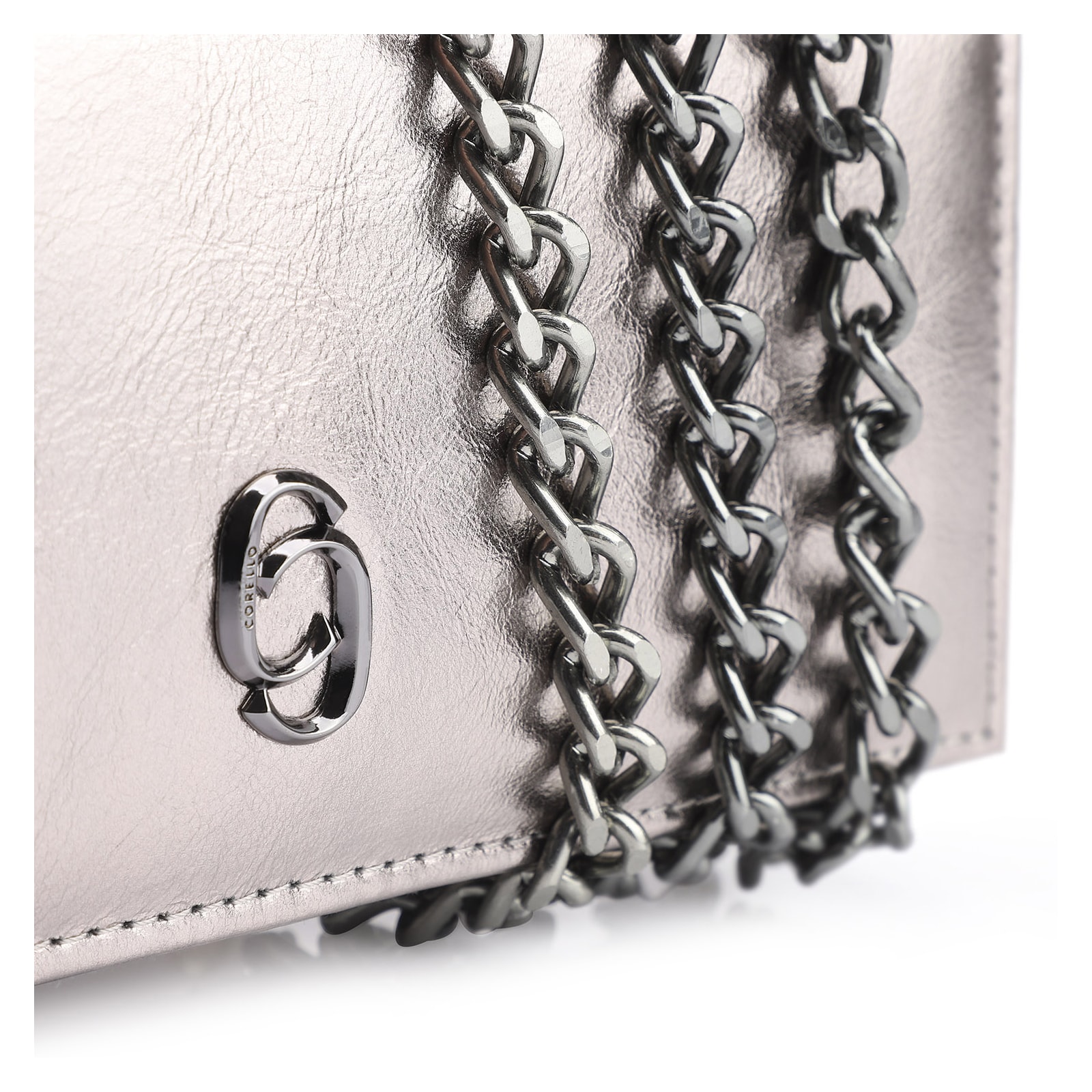 Clutch Couro Prata