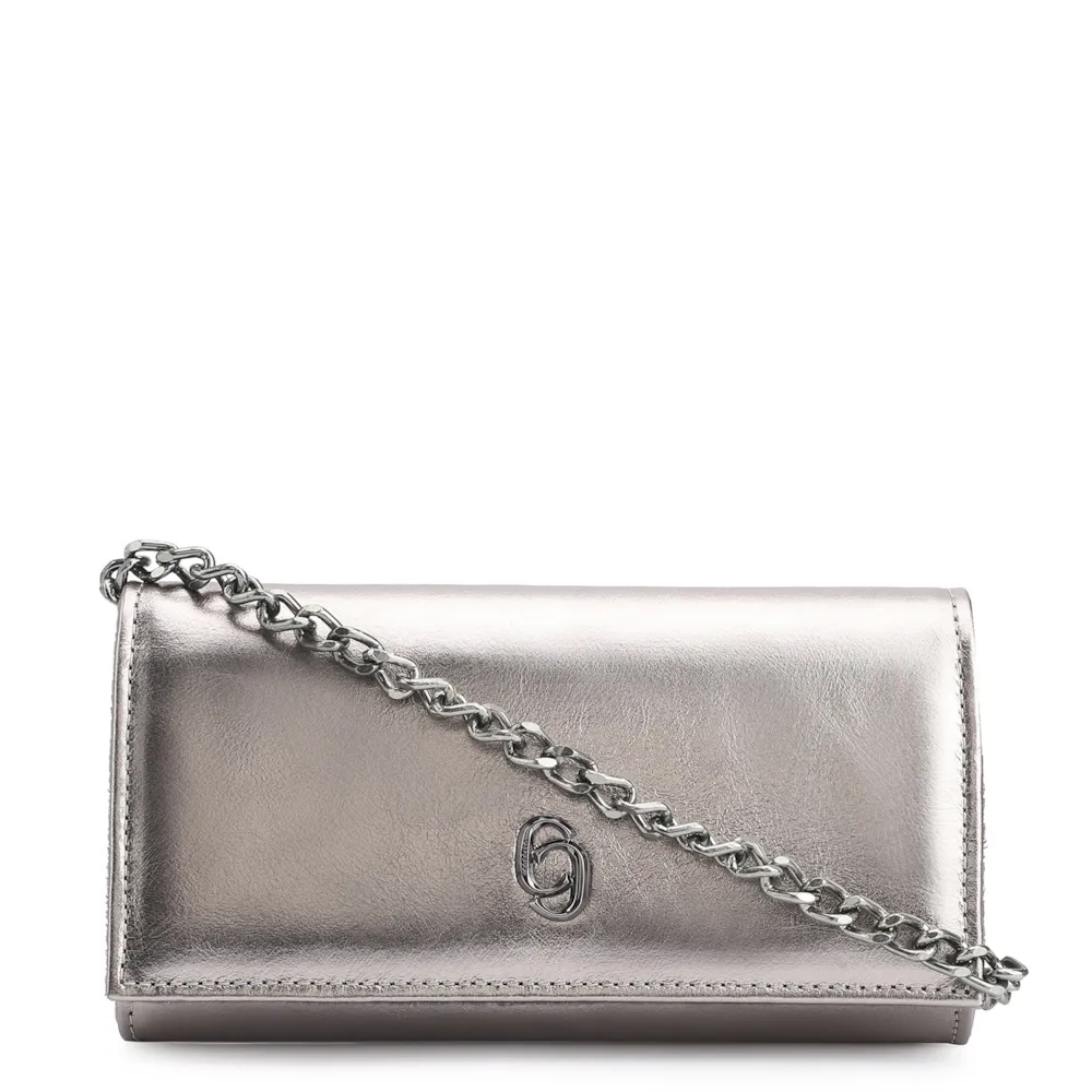 Clutch Couro Prata