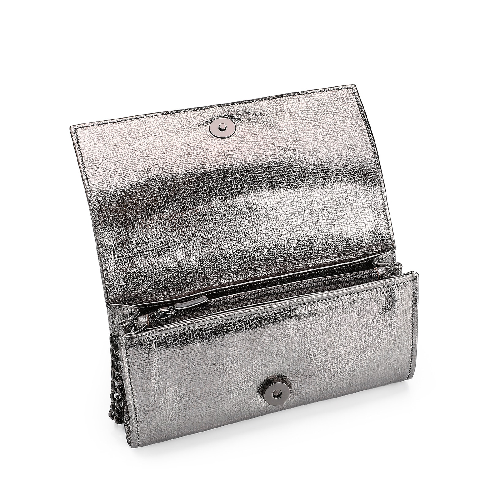 Clutch Couro Prata Grafite