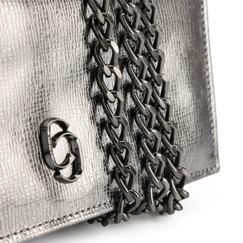 Clutch Couro Prata Grafite - imagem 5