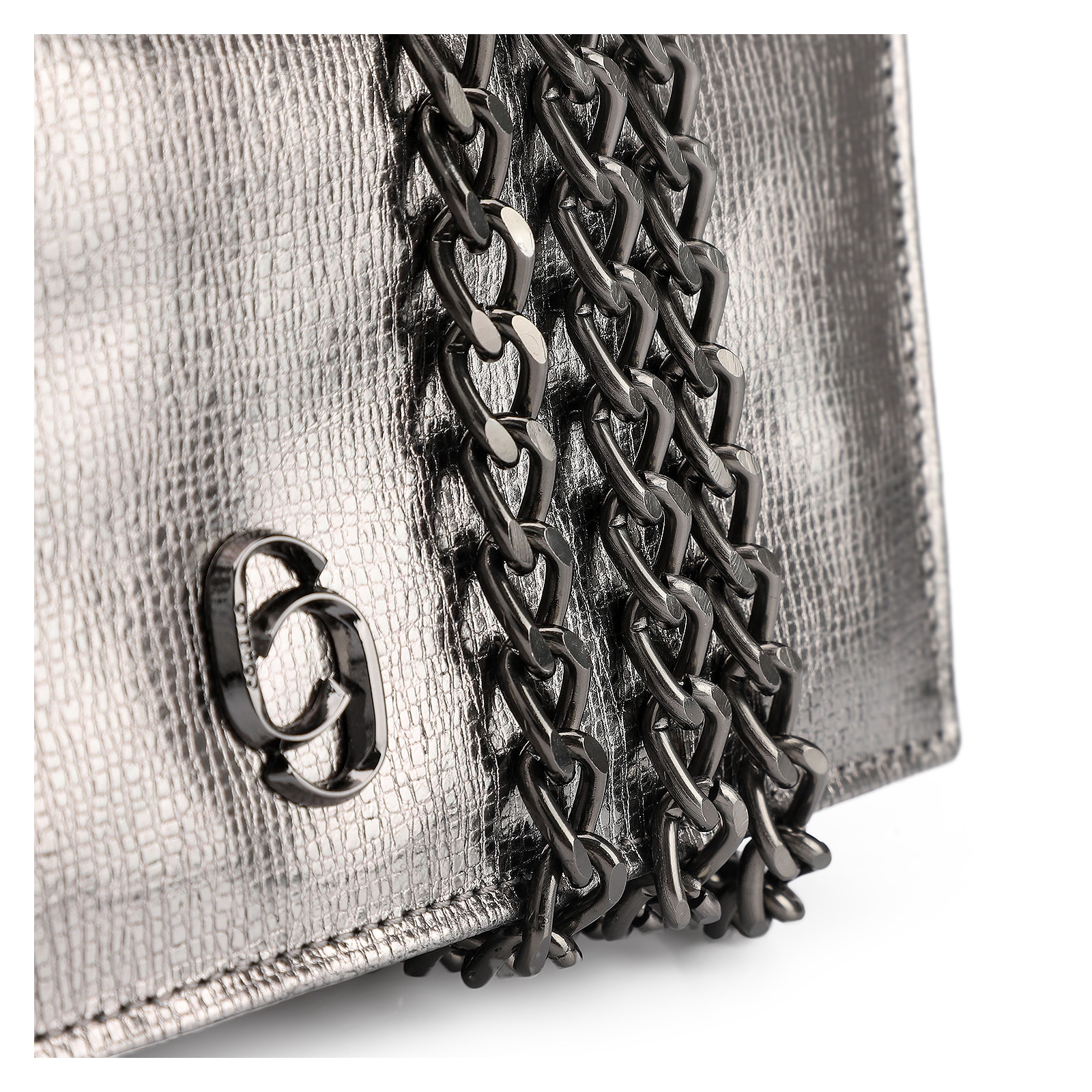 Clutch Couro Prata Grafite
