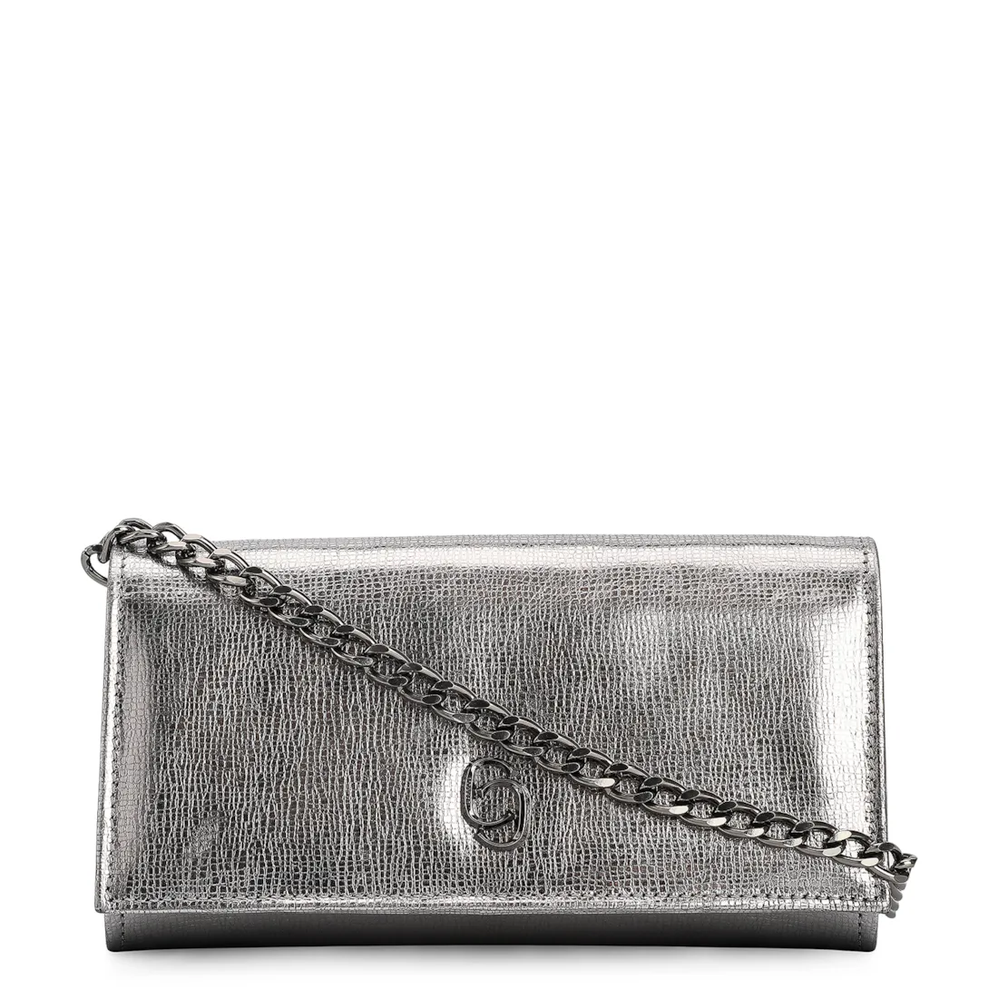 Clutch Couro Prata Grafite