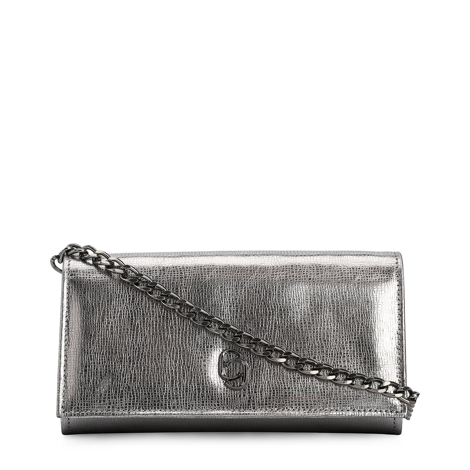 Clutch Couro Prata Grafite