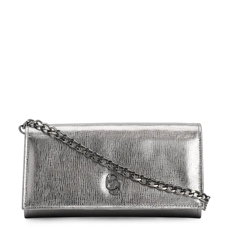 Clutch Couro Prata Grafite
