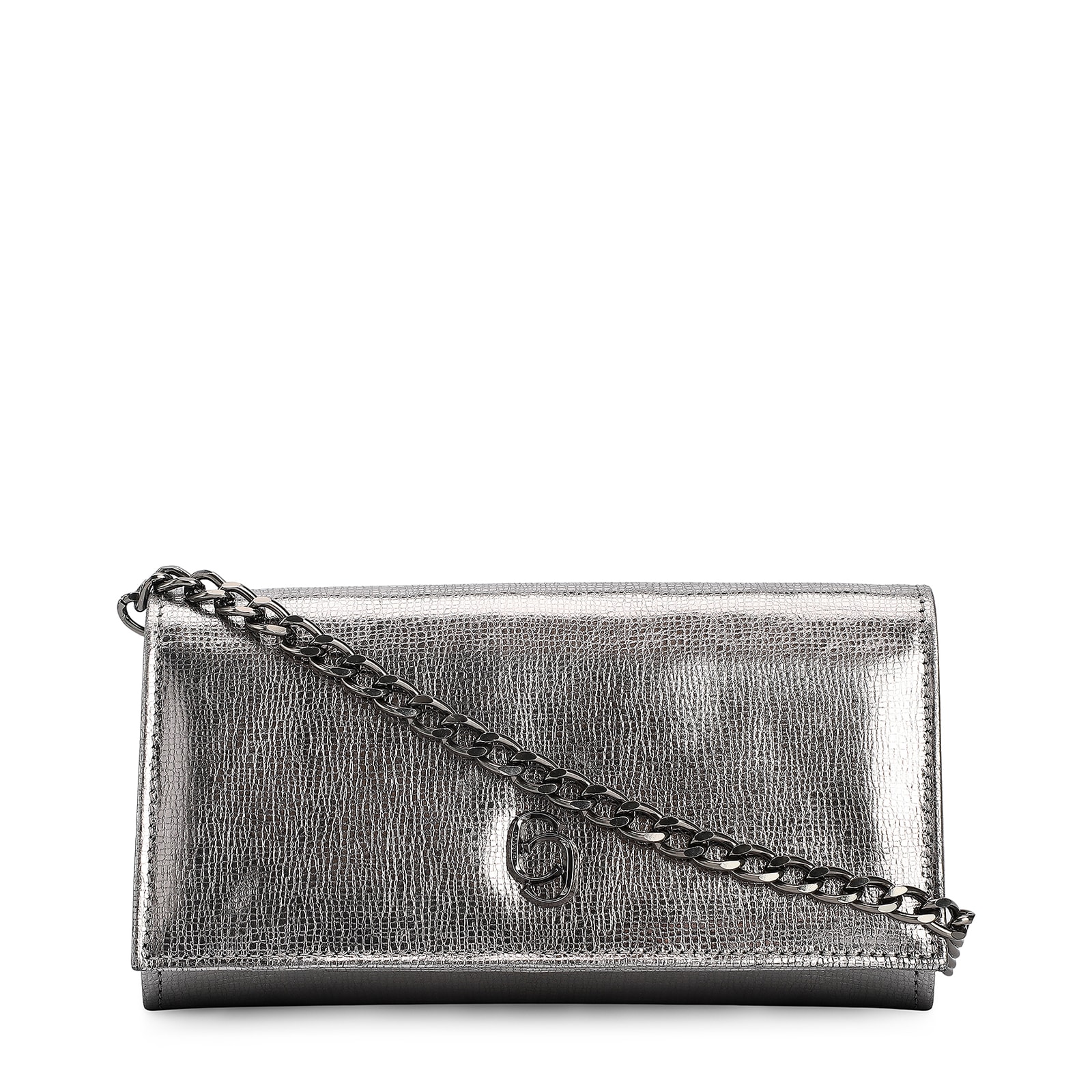 Clutch Couro Prata Grafite