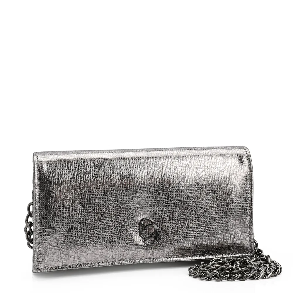 Clutch Couro Prata Grafite - imagem 2