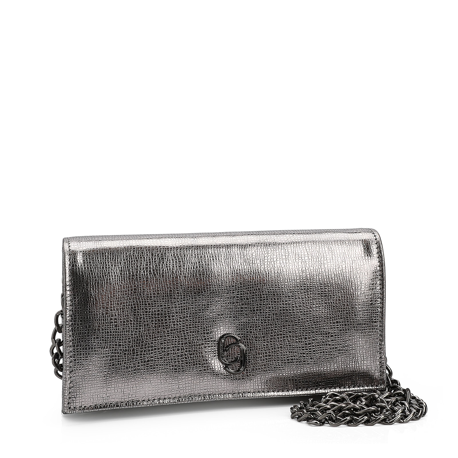 Clutch Couro Prata Grafite