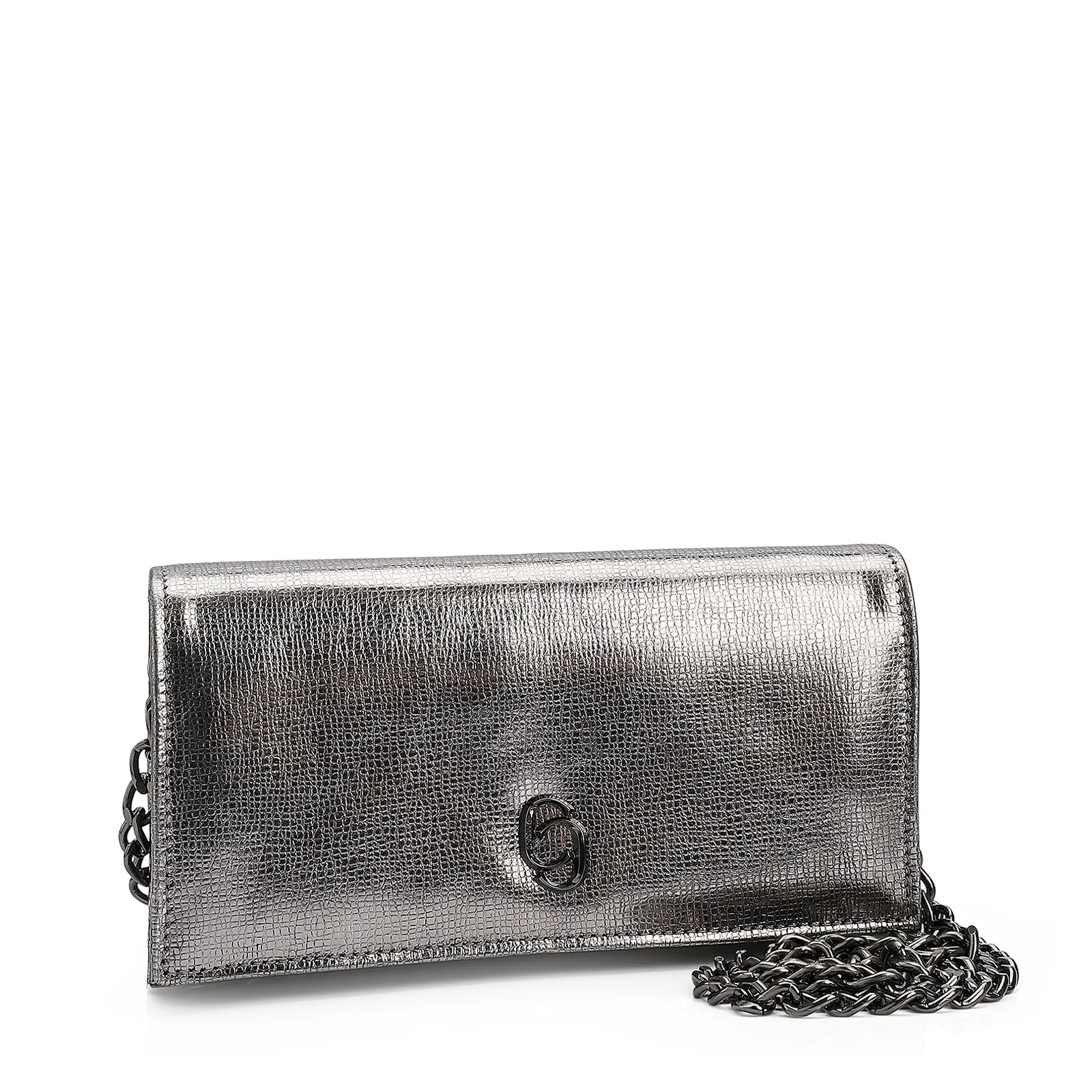 Clutch Couro Prata Grafite