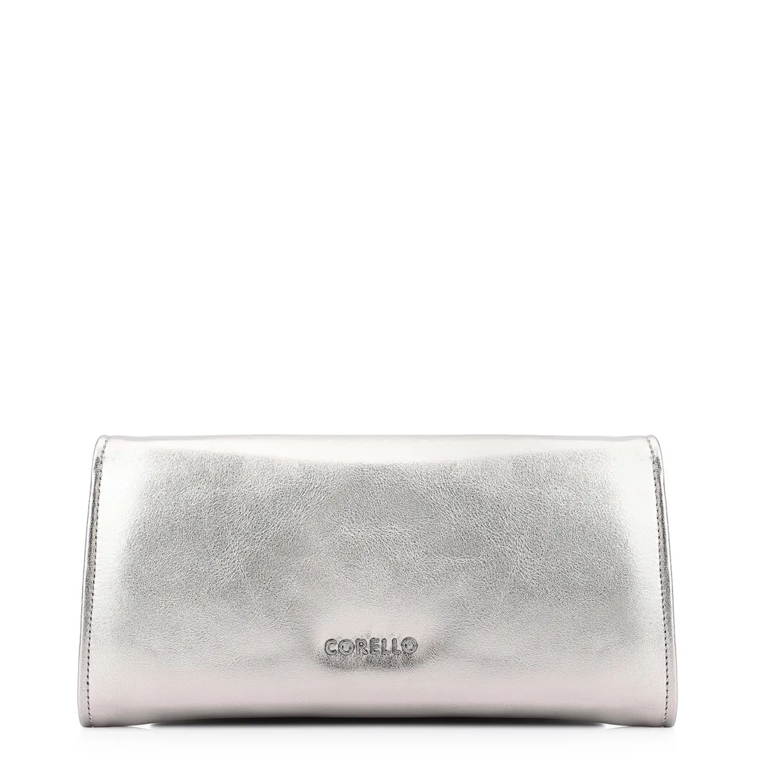Clutch Couro Prata Metalizado Alça Corrente - foto 4