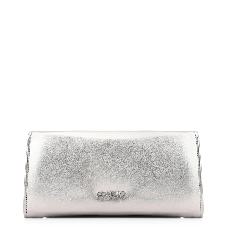 Clutch Couro Prata Metalizado Alça Corrente - foto 4