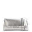 Clutch Couro Prata Metalizado Alça Corrente - imagem 1