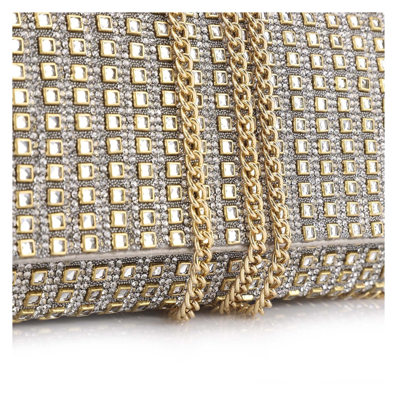 Clutch Cristal/Cetim Prata