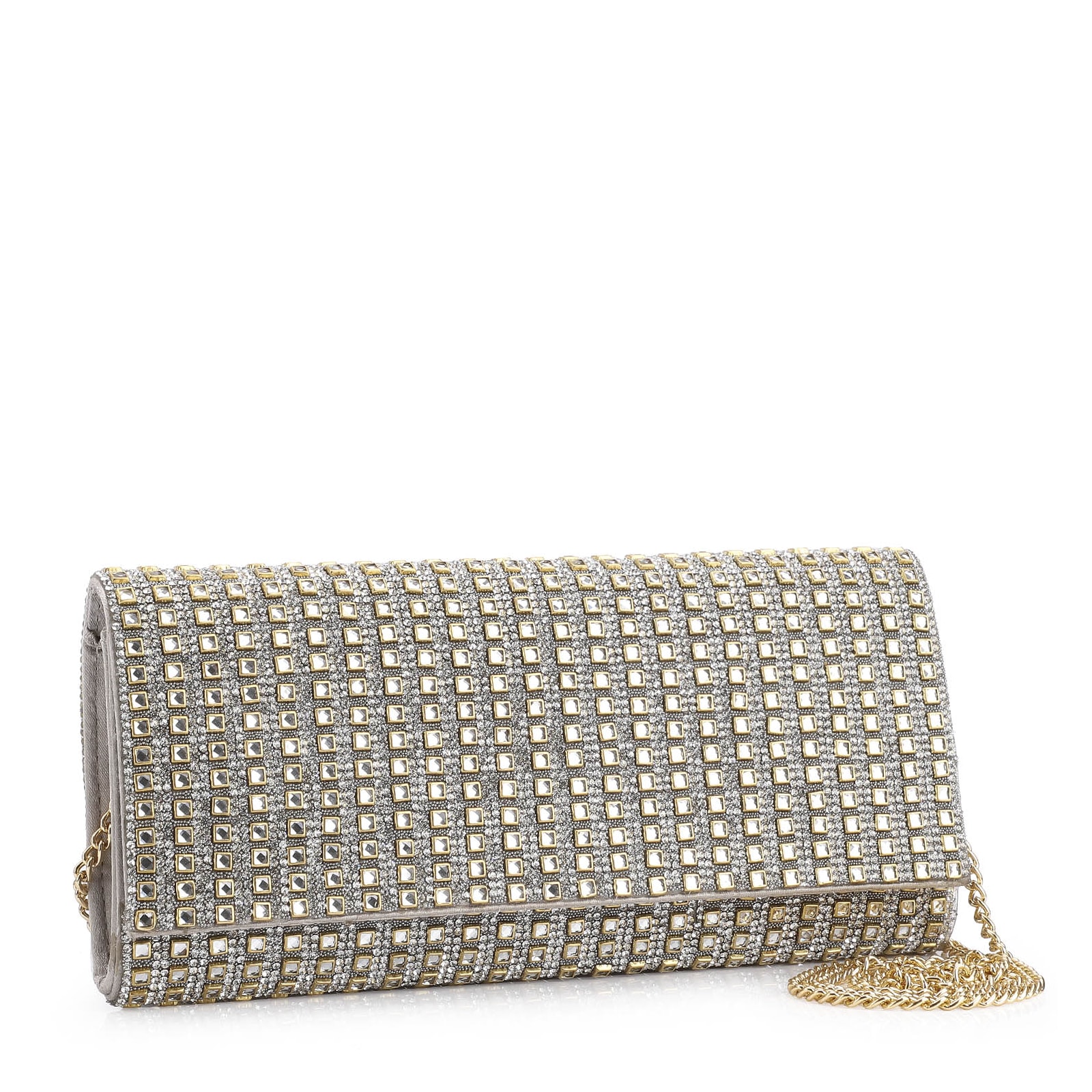 Clutch Cristal/Cetim Prata