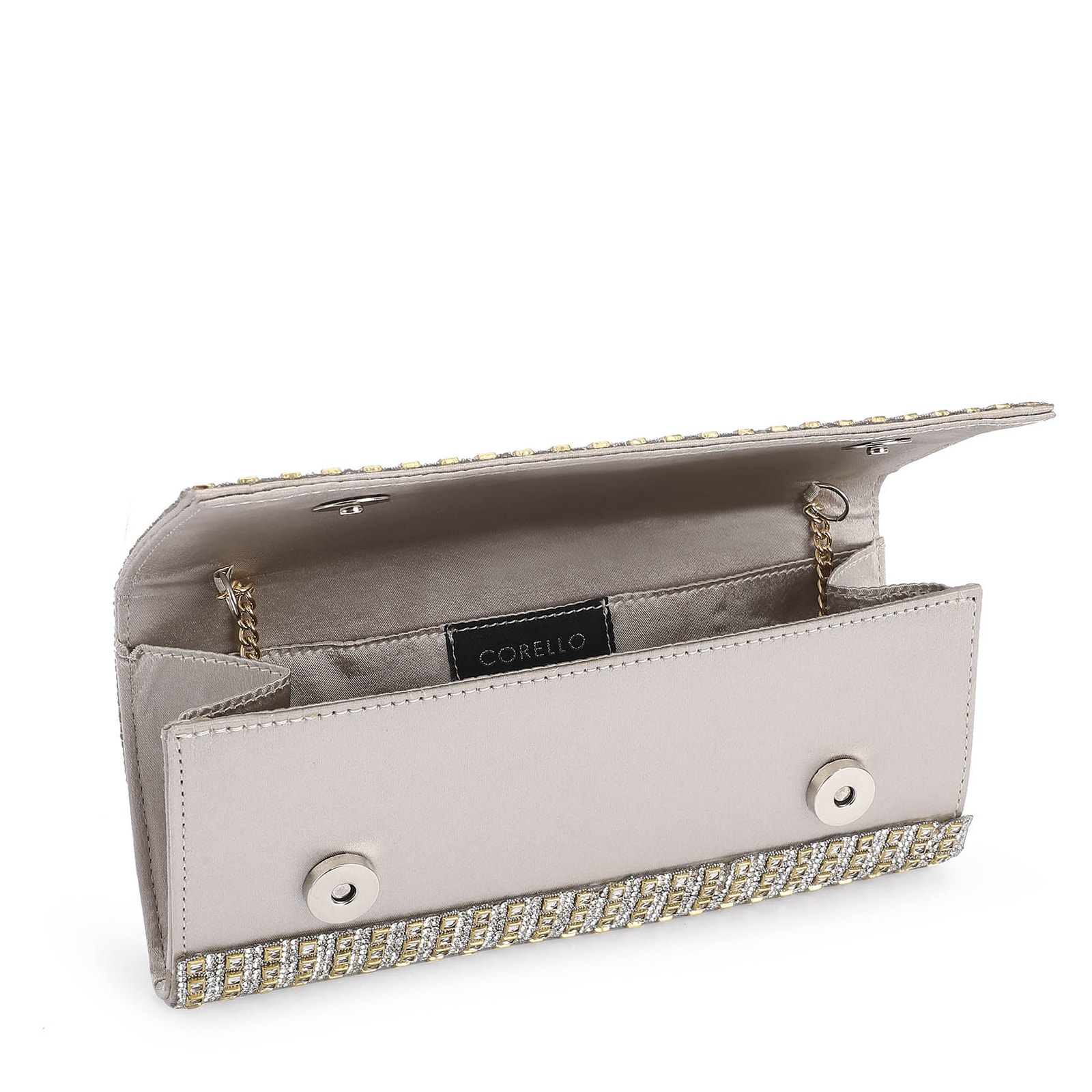 Clutch Cristal/Cetim Prata
