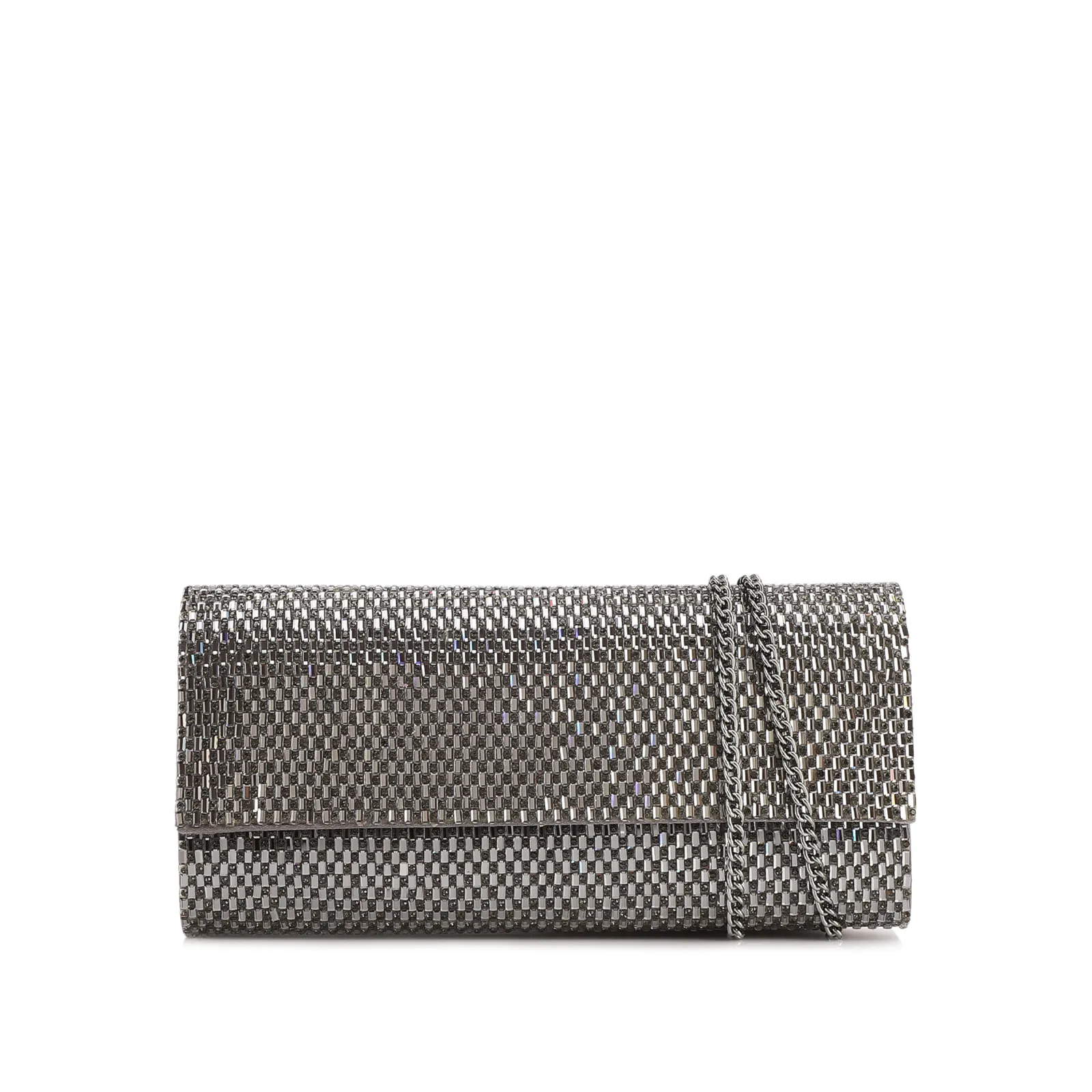 Clutch Festa Alt Prata Strass Corrente