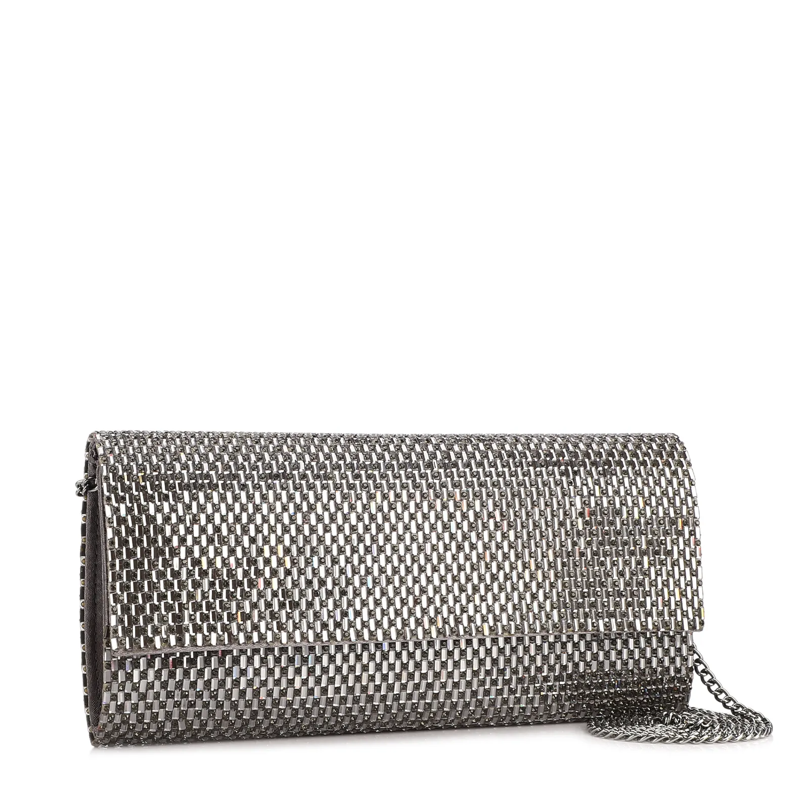 Clutch Festa Alt Prata Strass Corrente