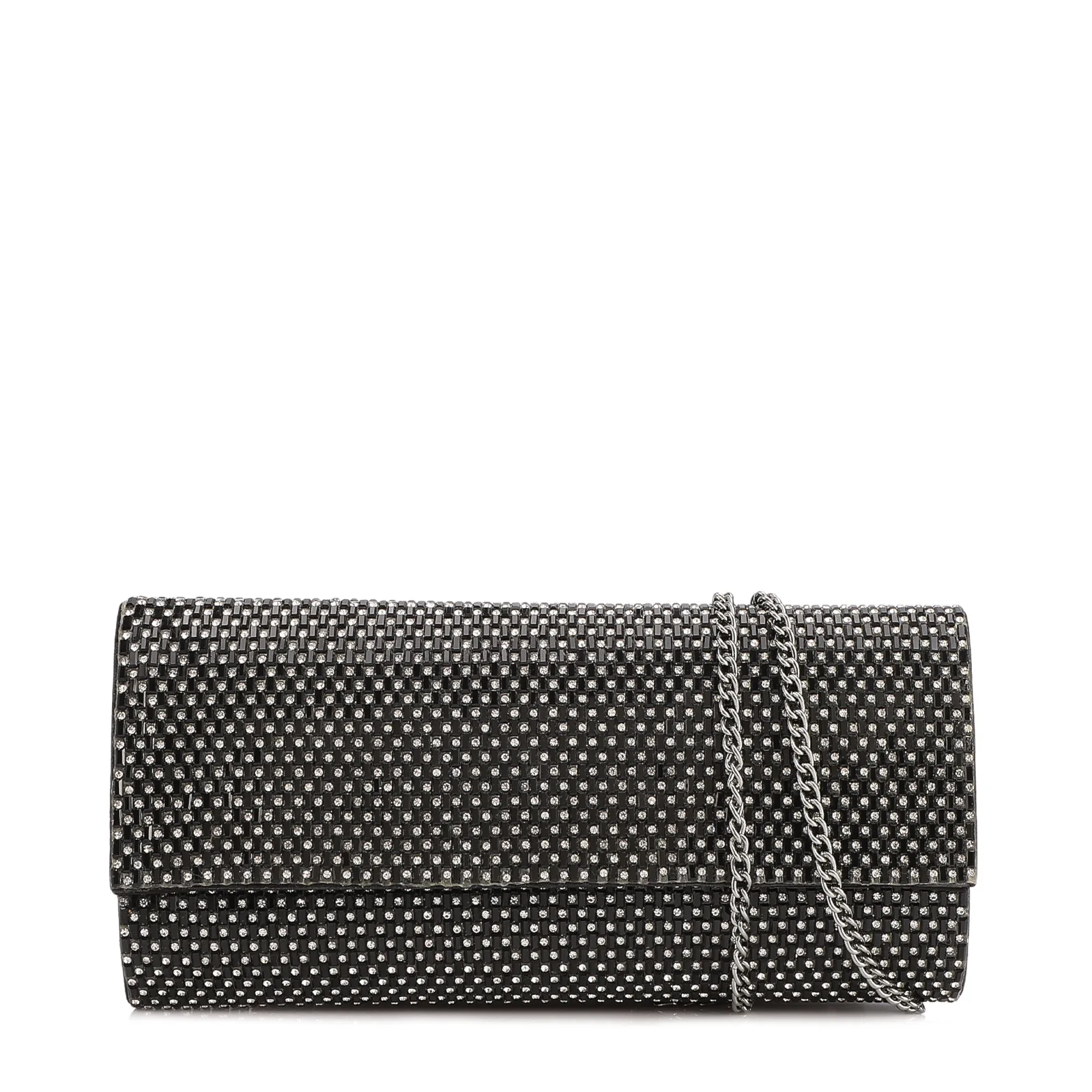 Clutch Festa Alt Preta Strass Corrente