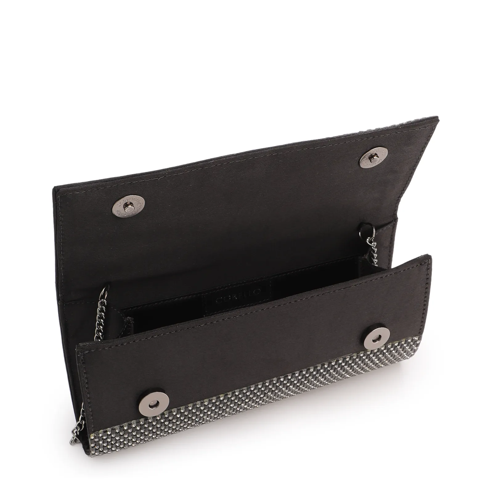 Clutch Festa Alt Preta Strass Corrente