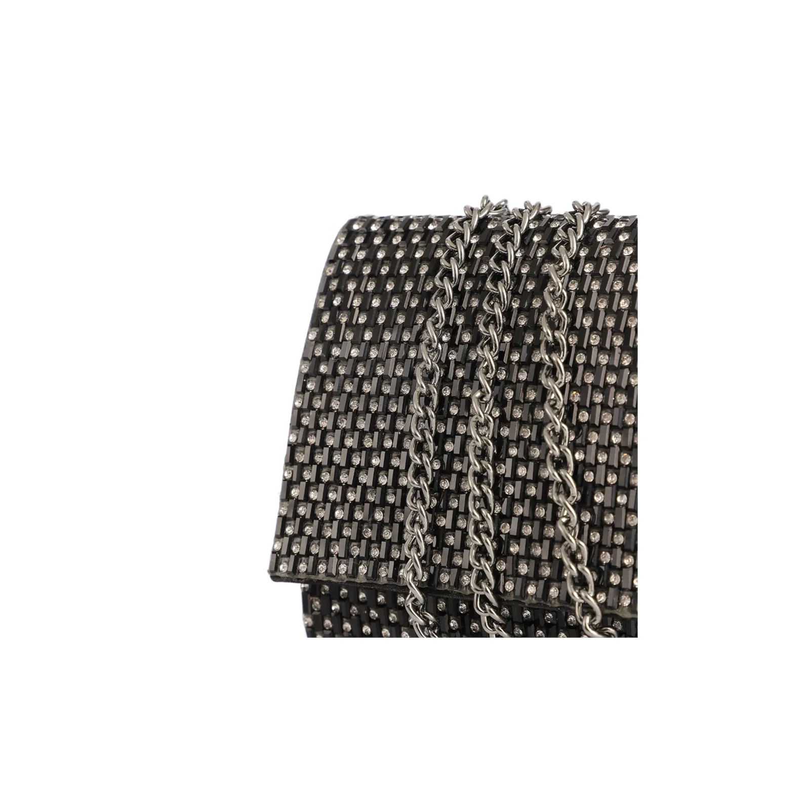 Clutch Festa Alt Preta Strass Corrente