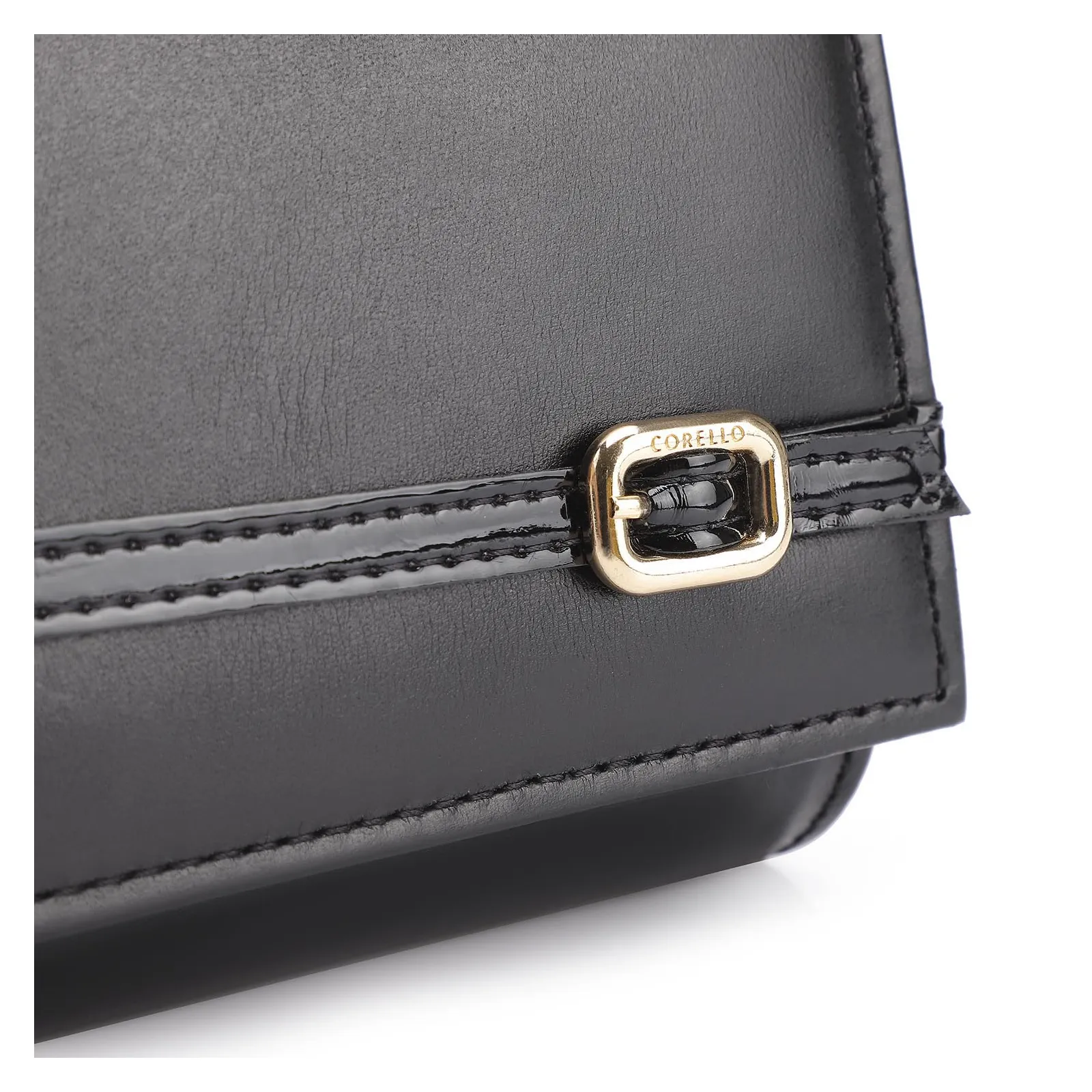 Clutch Fivelas Couro/Verniz Preto