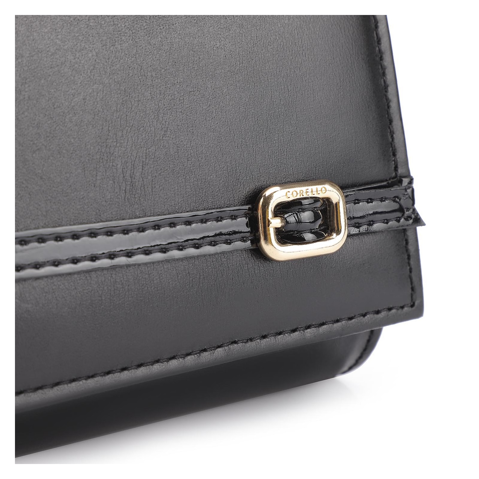 Clutch Fivelas Couro/Verniz Preto