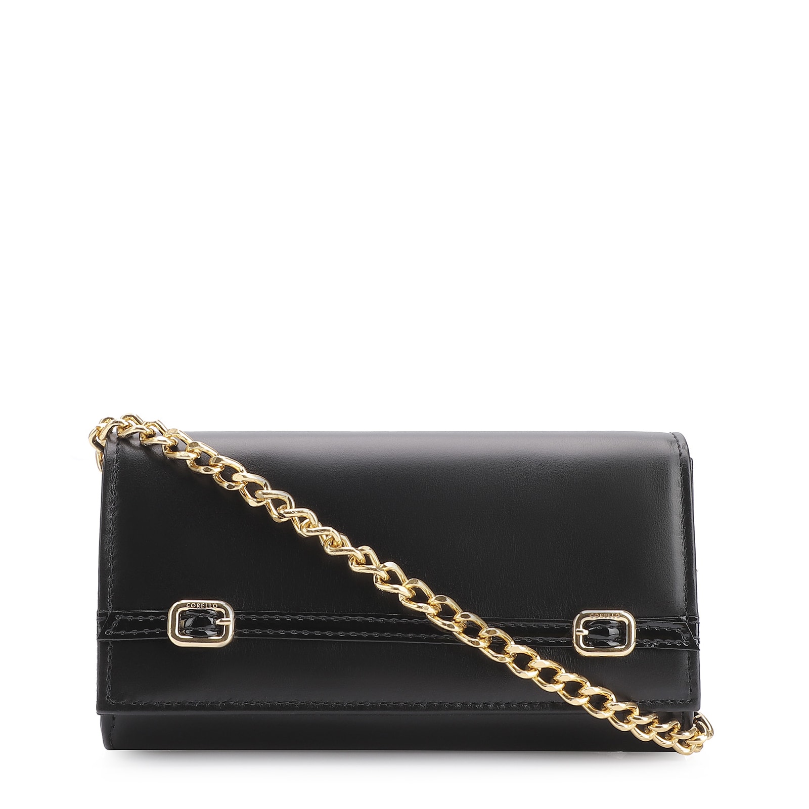 Clutch Fivelas Couro/Verniz Preto