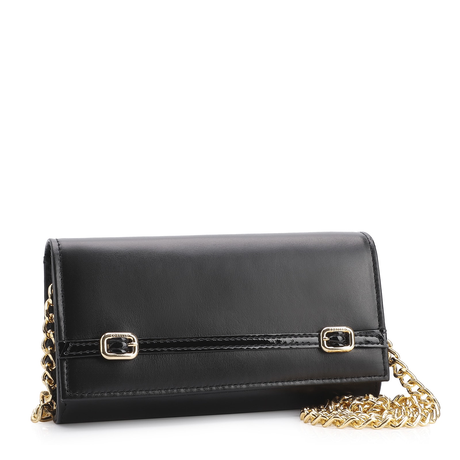 Clutch Fivelas Couro/Verniz Preto