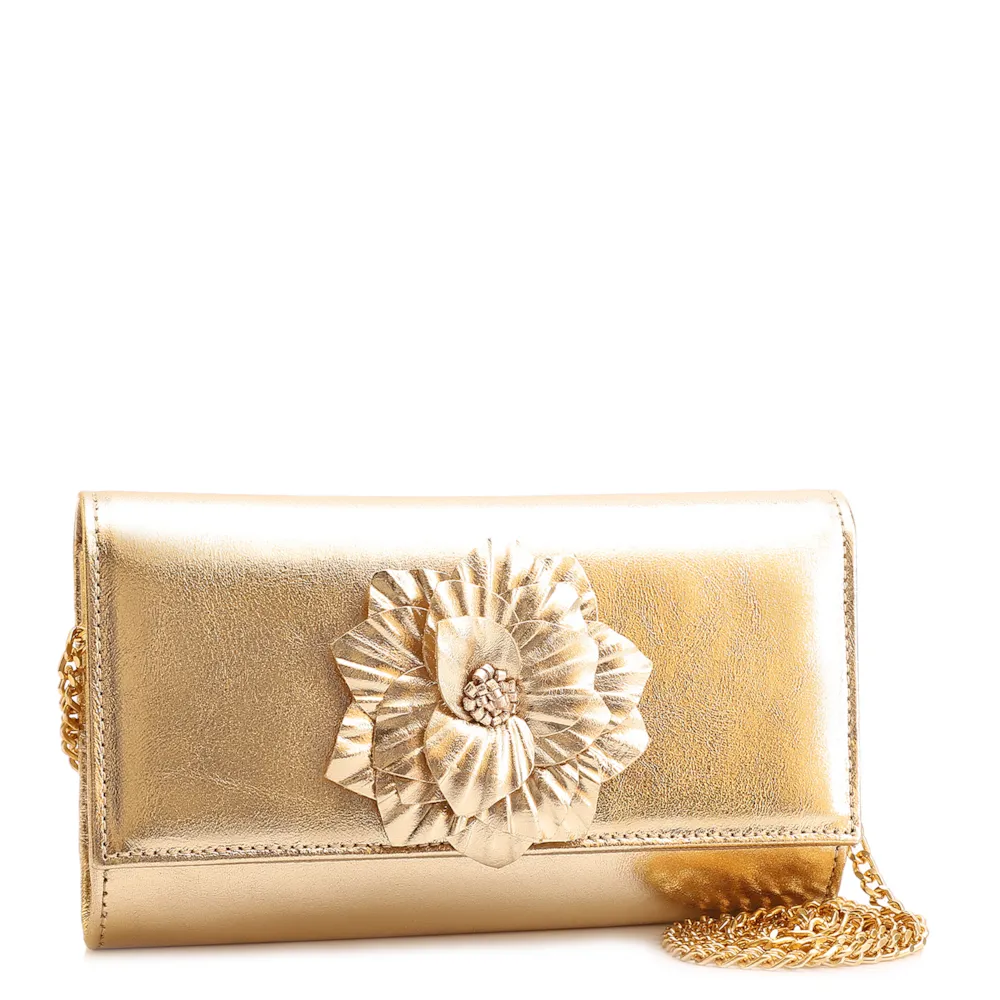 Clutch Flor Couro Dourado - imagem 3