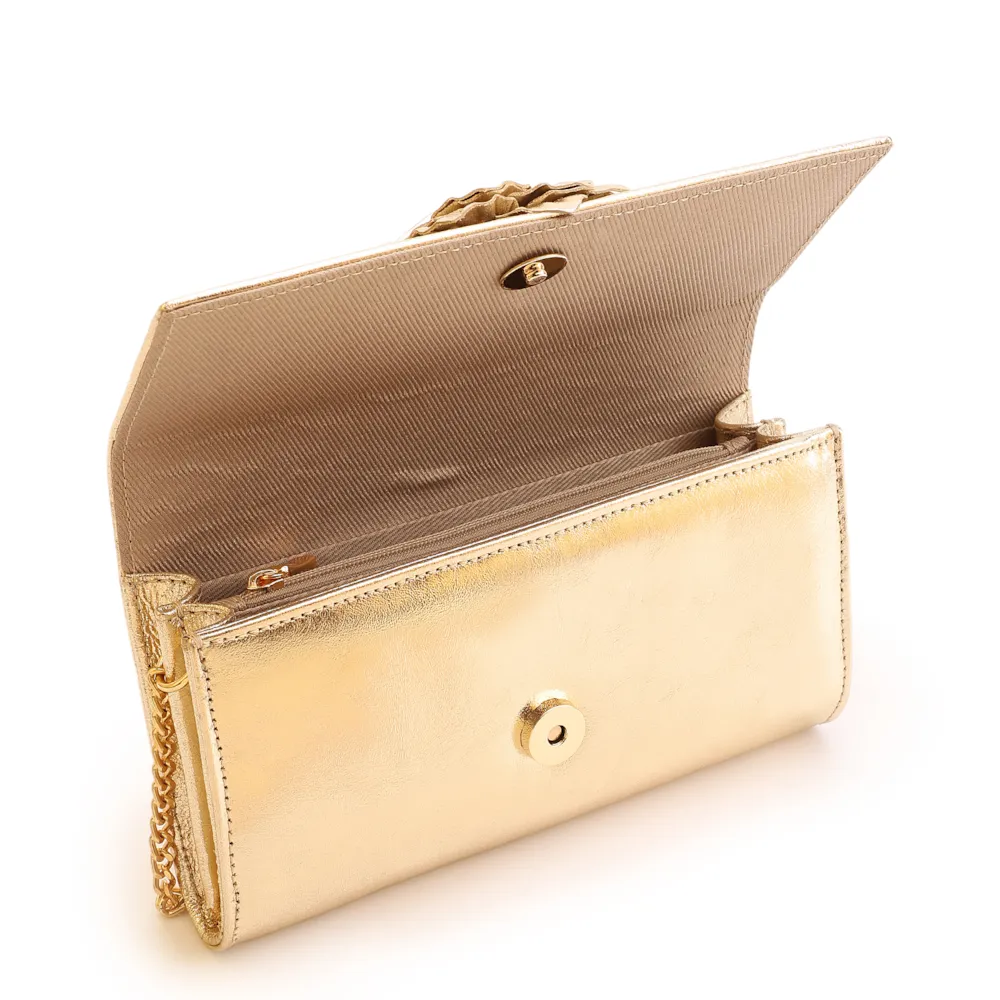 Clutch Flor Couro Dourado - imagem 5