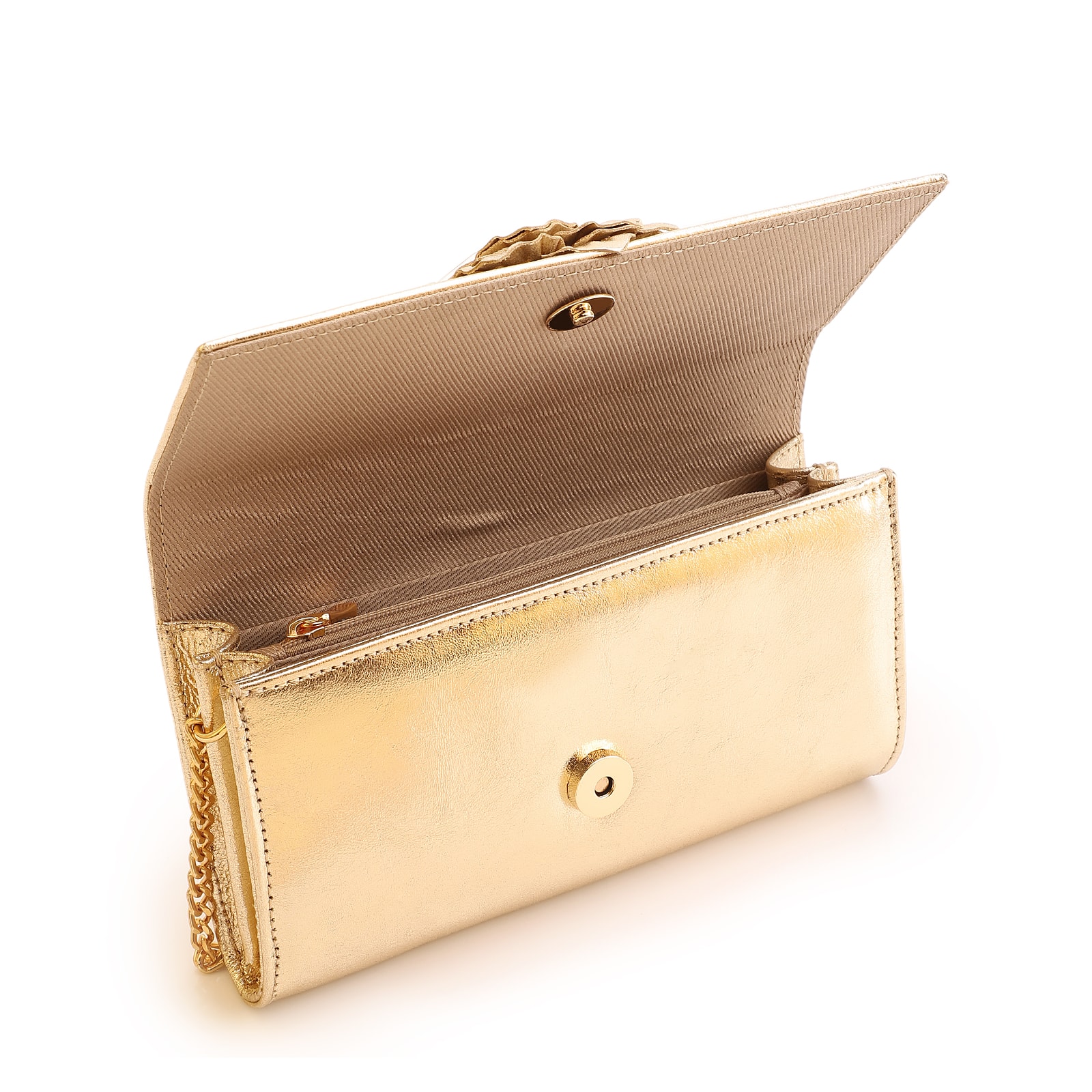 Clutch Flor Couro Dourado