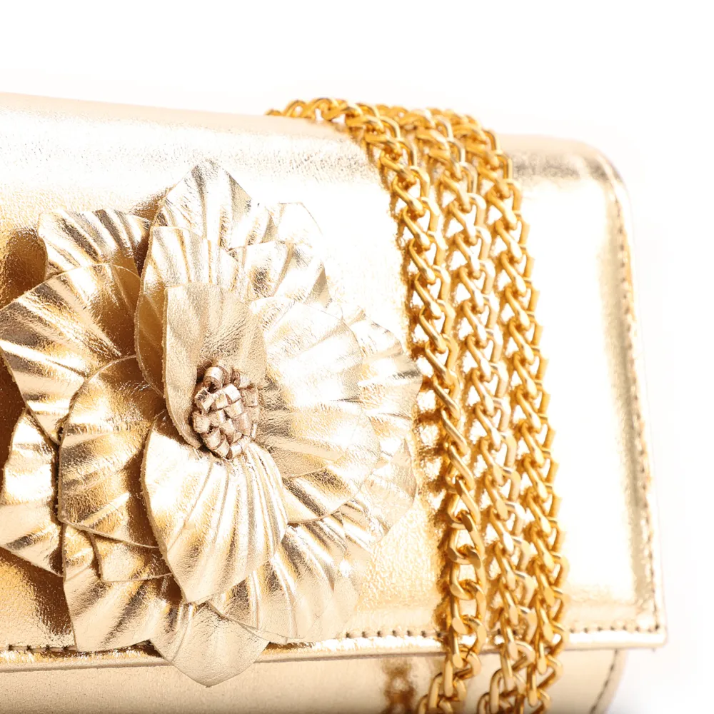 Clutch Flor Couro Dourado - imagem 6