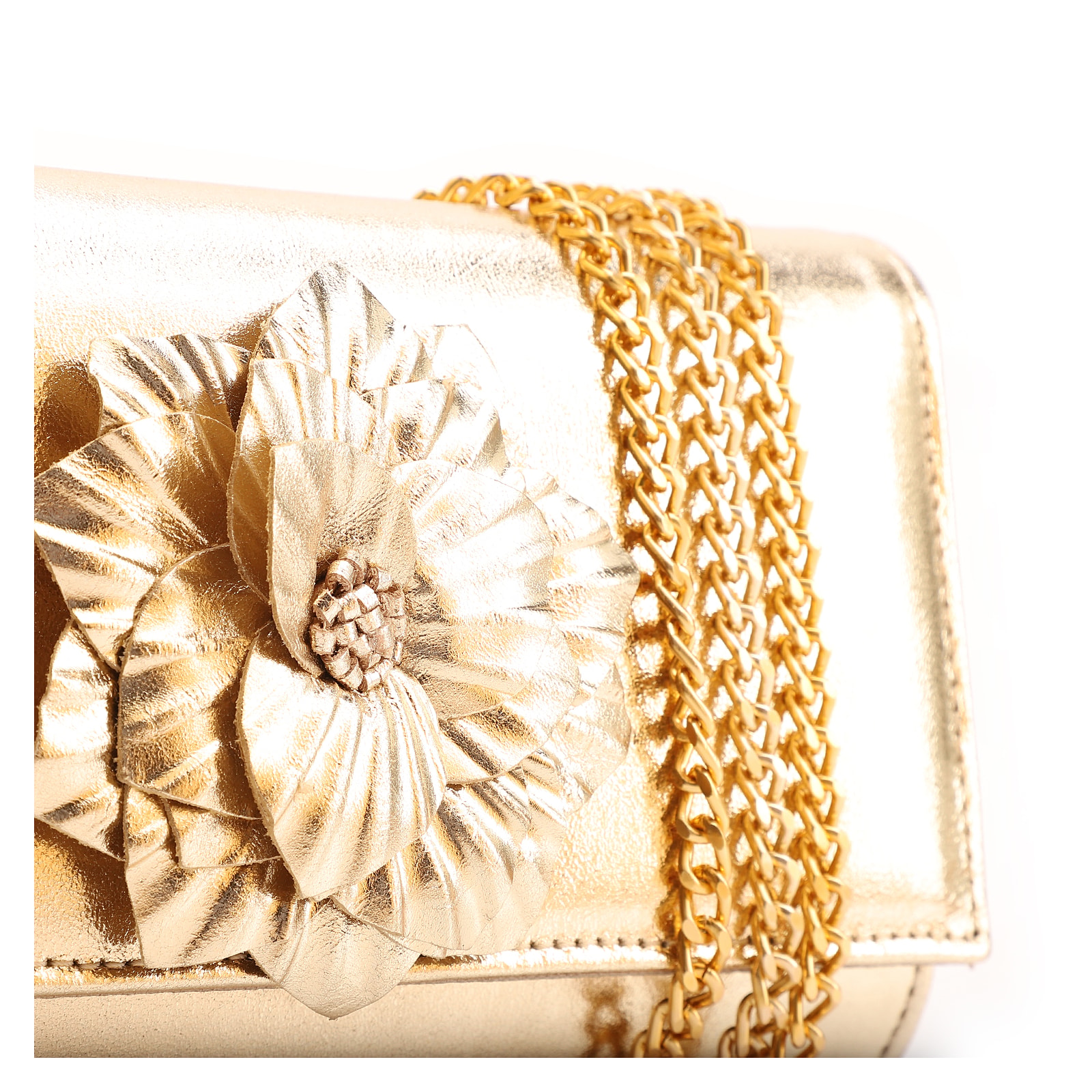 Clutch Flor Couro Dourado