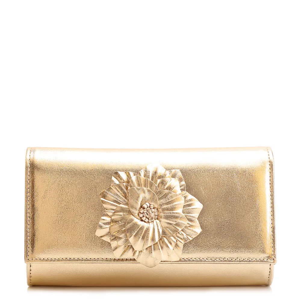 Clutch Flor Couro Dourado