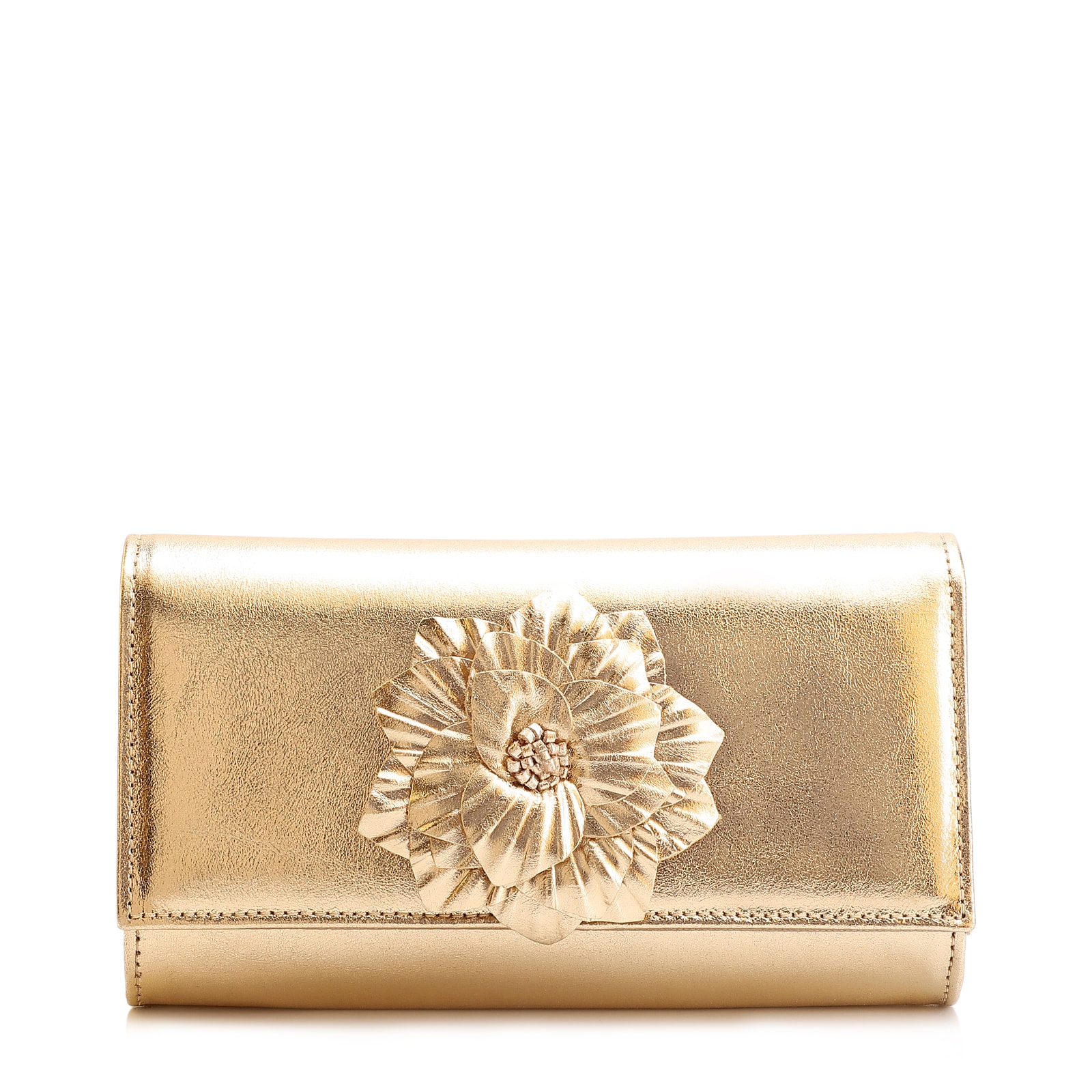 Clutch Flor Couro Dourado