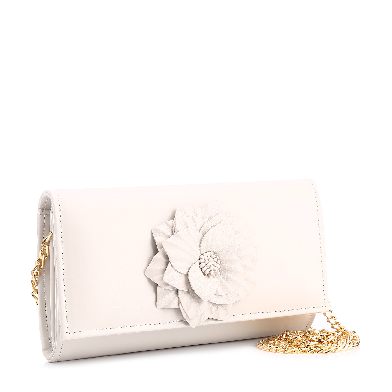 Clutch Flor Couro Off White