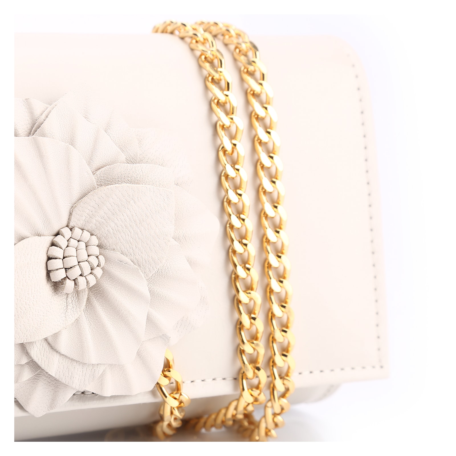 Clutch Flor Couro Off White