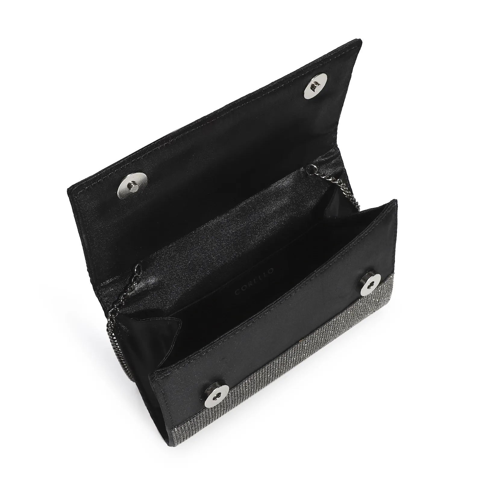 Clutch Strass Cetim Grafite