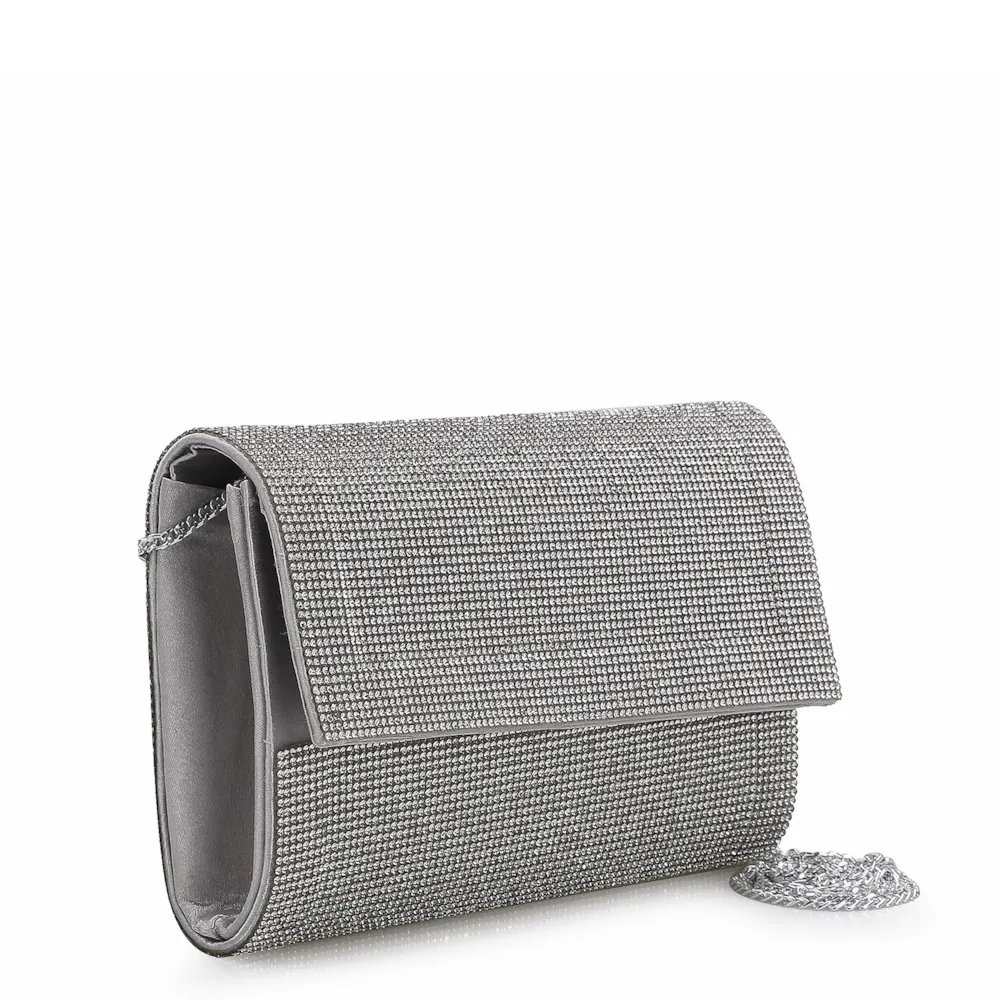 Clutch Strass Cetim Prata - imagem 2