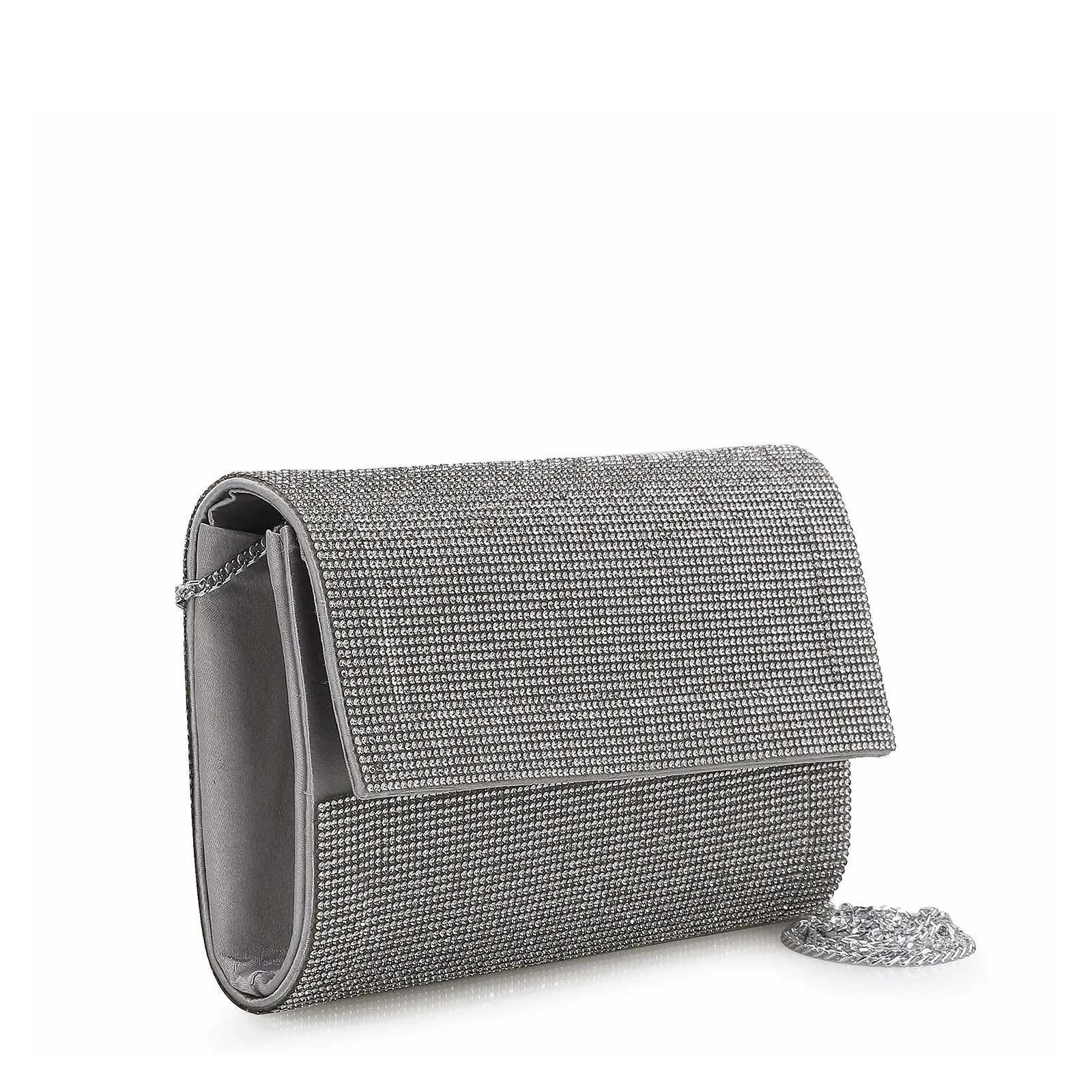 Clutch Strass Cetim Prata
