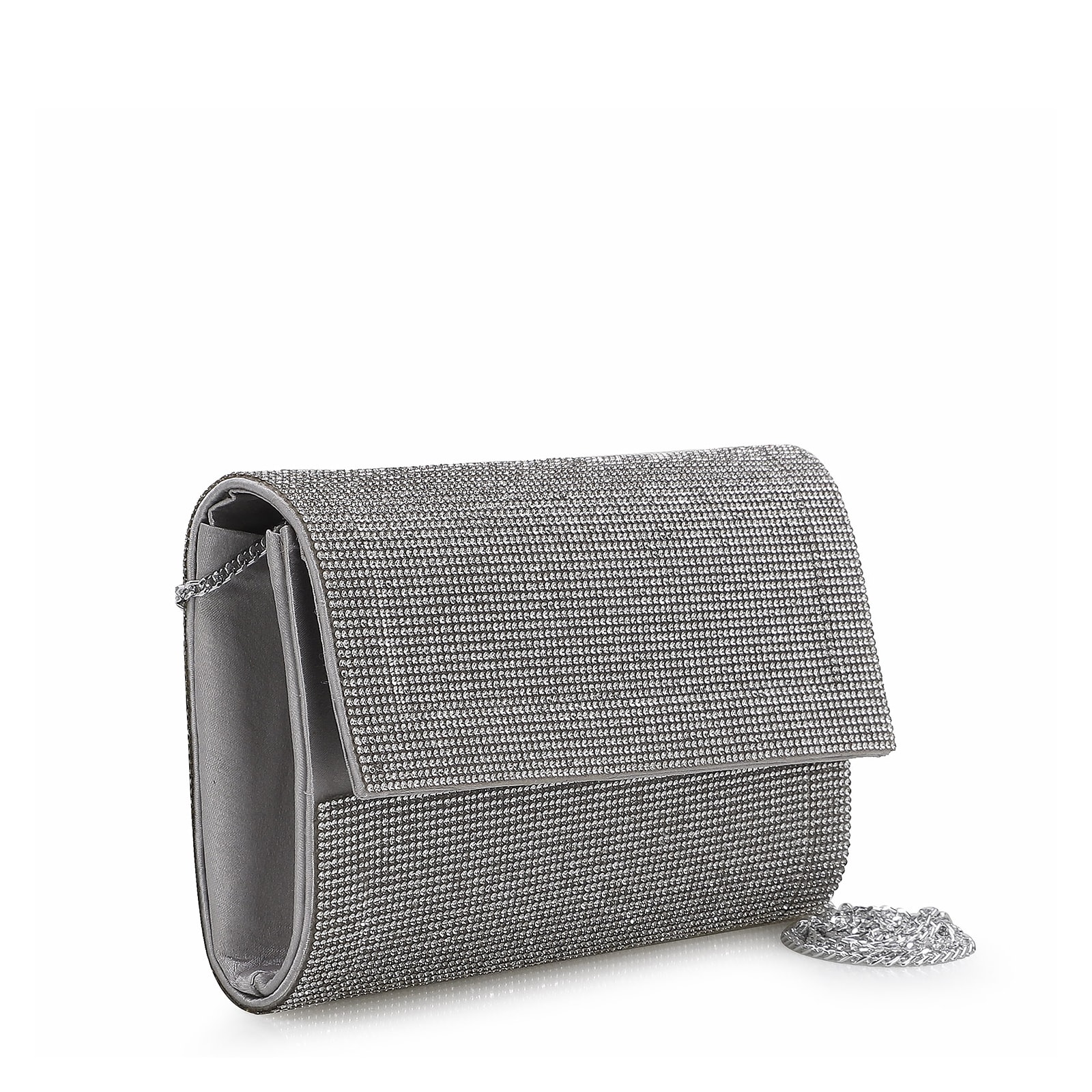 Clutch Strass Cetim Prata