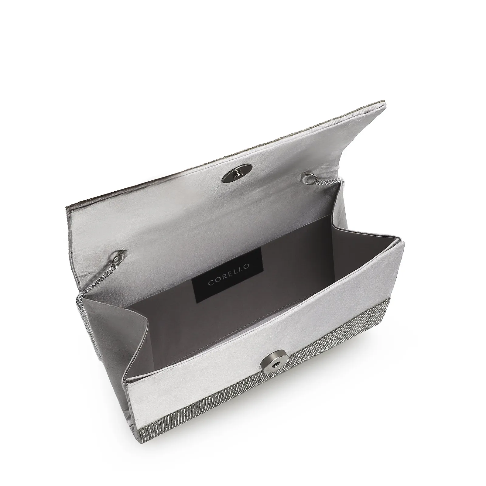 Clutch Strass Cetim Prata