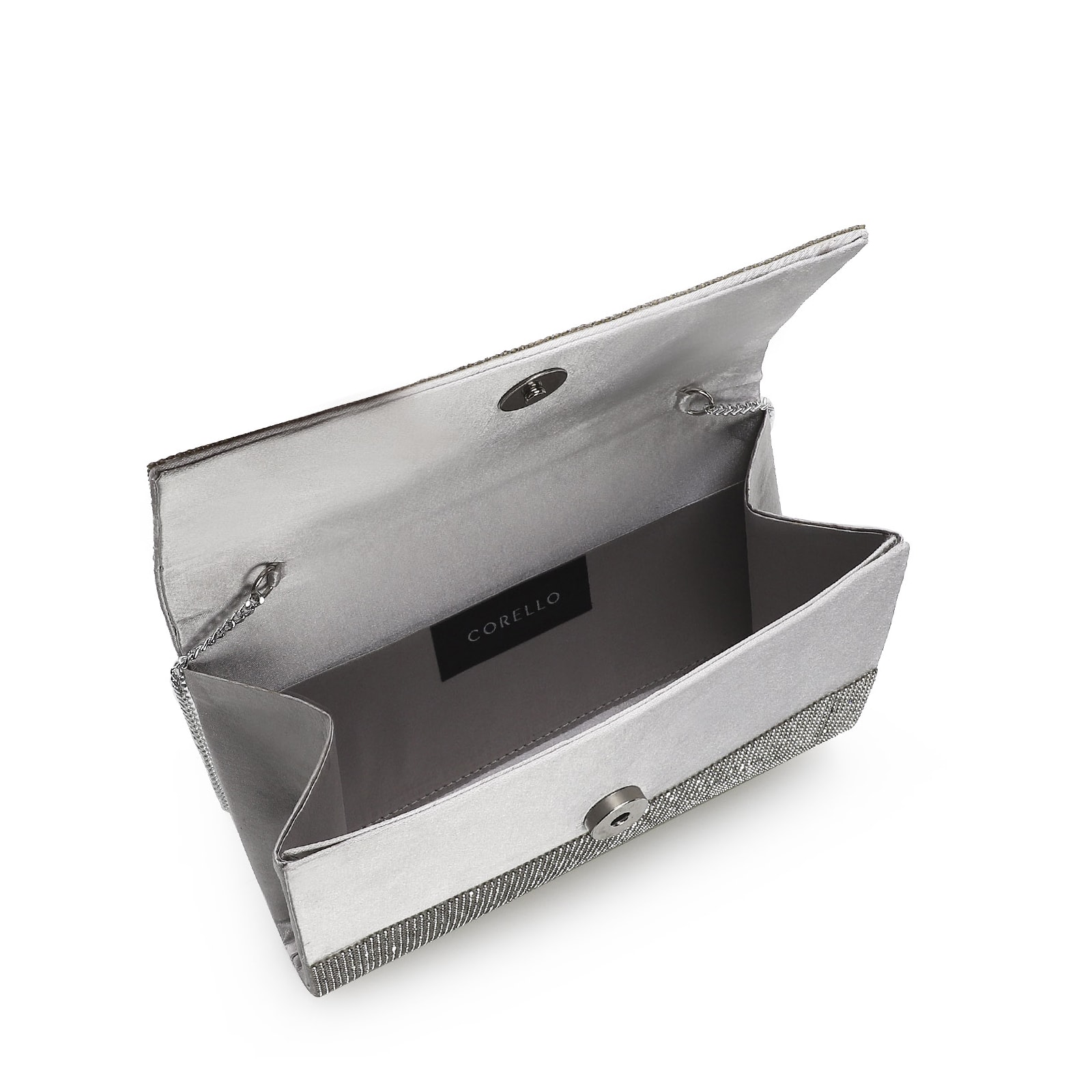 Clutch Strass Cetim Prata