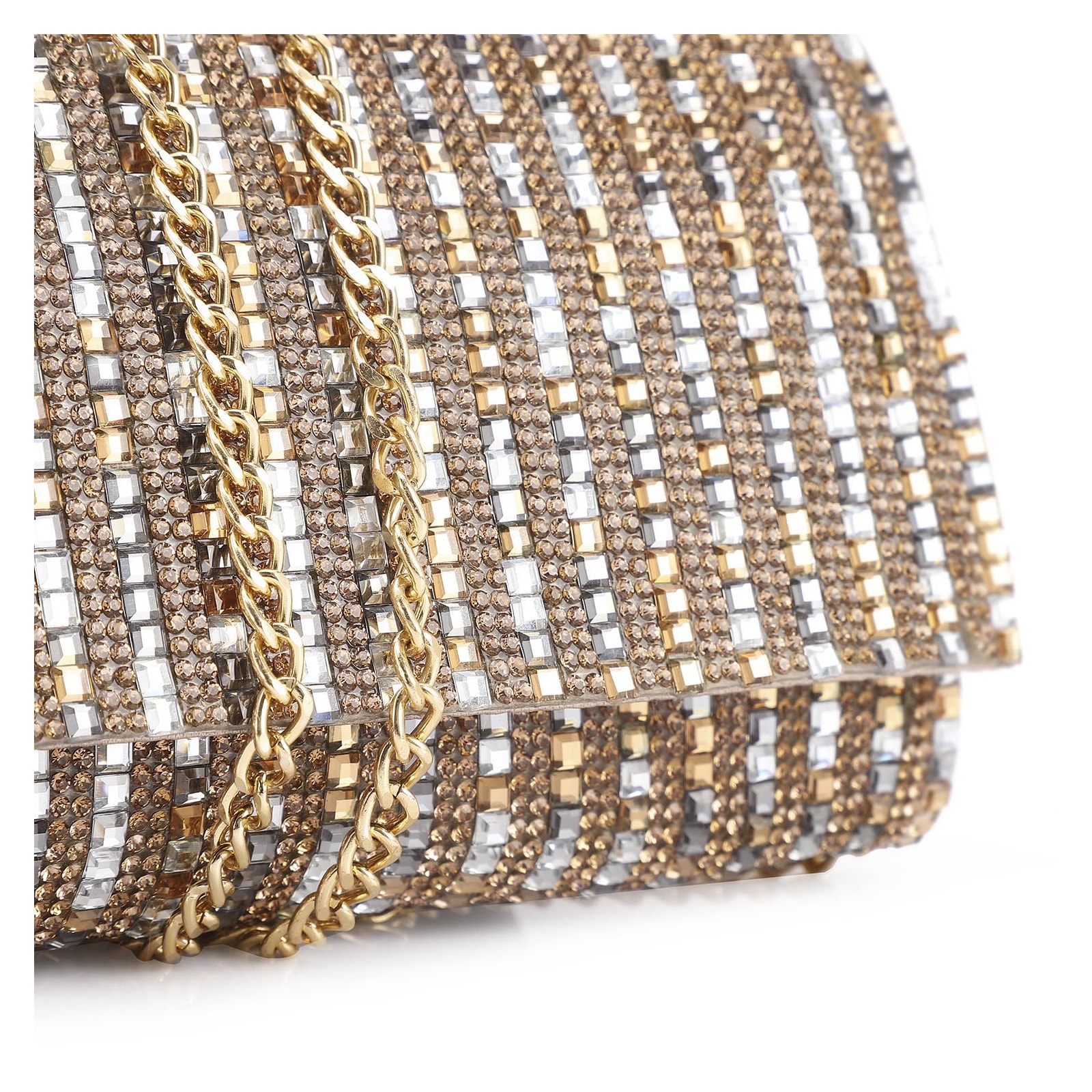 Clutch Strass Dourado/Prata